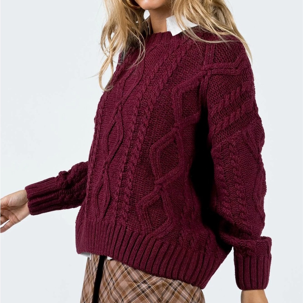 Princess Polly Cable Knit Burgundy Sweater